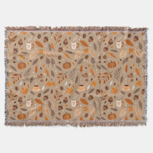 Couverture motif feuilles d'automne et citrouille (Devant)