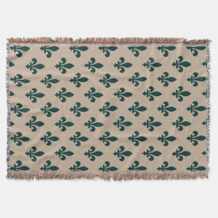 Couverture Motif Fleur de Lis, Vert Royal Français sur Crème