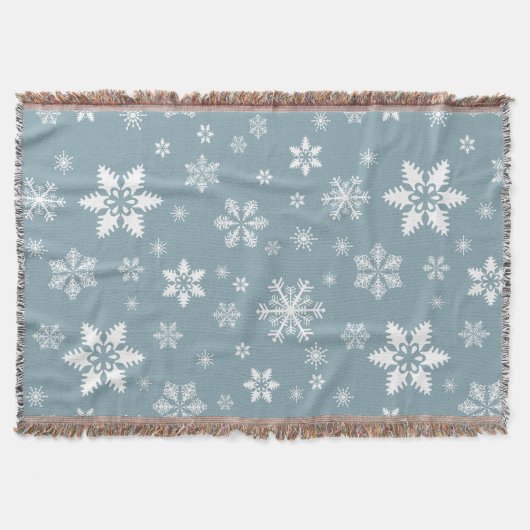 Couverture Motif Flocon de Neige, Flocons Blancs, Neige, Gris (Devant)