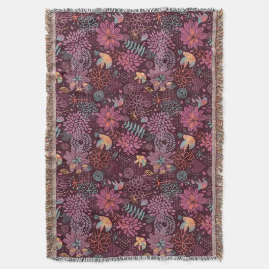 Couverture Motif floral abstrait avec des oiseaux (devant Vertical)