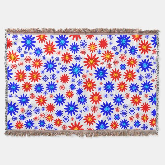 Couverture Motif floral - Bleus avec rouge, jaune et blanc (Devant)
