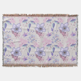 Couverture Motif floral botanique pastel lavande et rose
