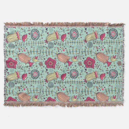 Couverture Motif floral de bande dessinée avec des oiseaux (Devant)