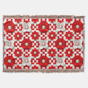 Couverture Motif floral de jardin rouge et blanc pour la déco