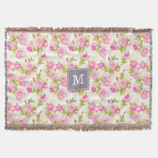 Couverture Motif Floral personnalisé Vieux Roses Monogramme J
