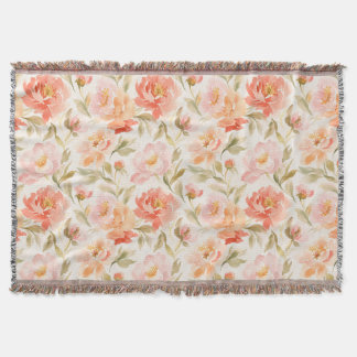 Couverture Motif floral rose corail au pinceau Pivoine