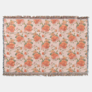Couverture motif floral rose orange rose mariage printemps