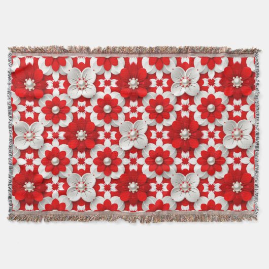 Couverture Motif floral rouge et blanc vibrant avec perle (Devant)