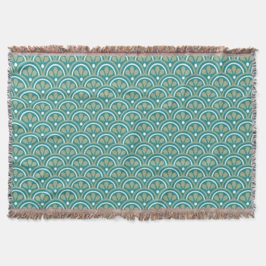 Couverture Motif floral turquoise et kaki d'art déco (Devant)
