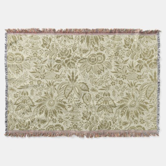 Couverture Motif Floral Vert Sage Antique Damas (Devant)