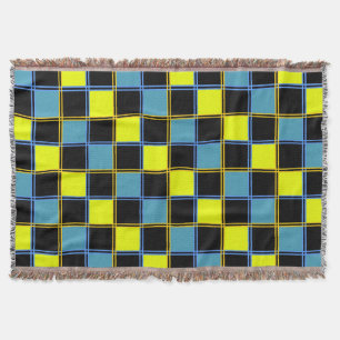 Couverture Motif géométrique à damiers bleu jaune