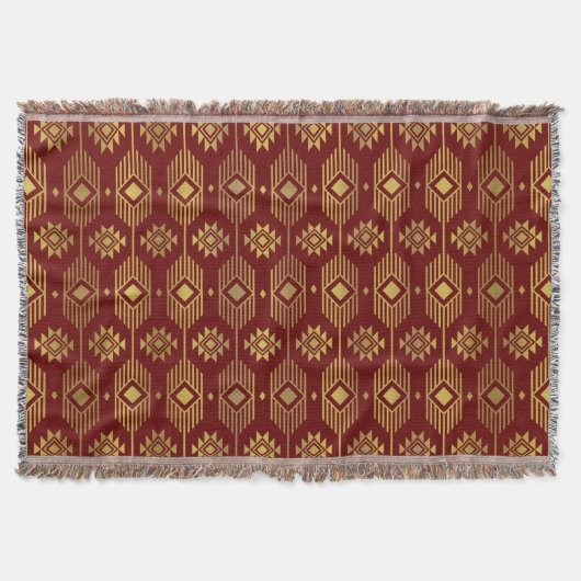 Couverture Motif géométrique de l'ikat ethnique rouge et or (Devant)