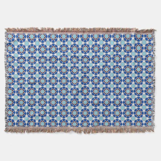 Couverture Motif géométrique marocain blanc bleu islamique (Devant)