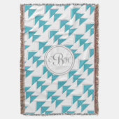 Couverture Motif géométrique triangle Aqua et gris Monogramme (devant Vertical)