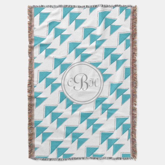 Couverture Motif géométrique triangle Aqua et gris Monogramme (devant Vertical)