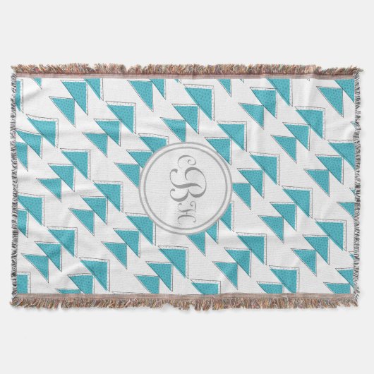 Couverture Motif géométrique triangle Aqua et gris Monogramme (Devant)