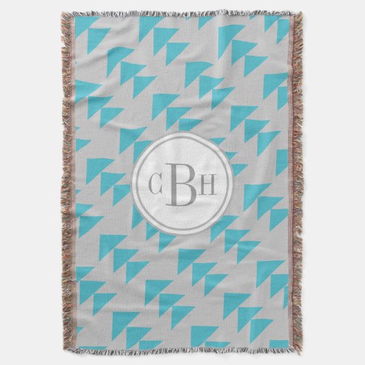 Couverture Motif géométrique triangle Aqua et gris Monogramme (devant Vertical)