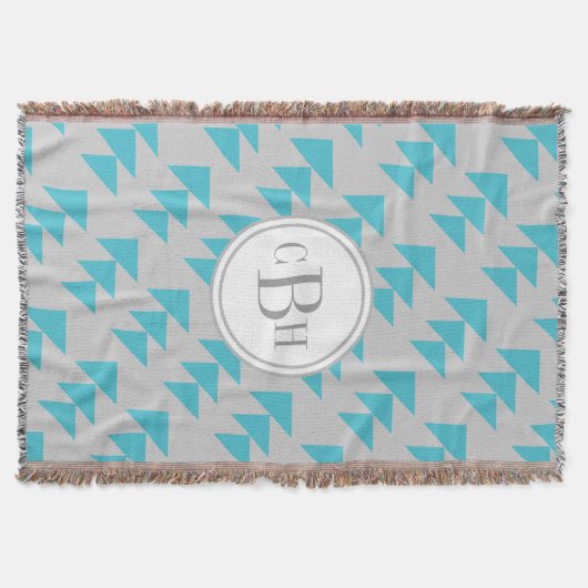 Couverture Motif géométrique triangle Aqua et gris Monogramme (Devant)