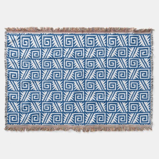 Couverture Motif Ikat Aztec - Bleu Cobalt et Blanc (Devant)
