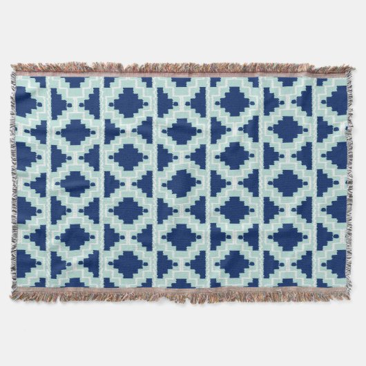 Couverture Motif Ikat Aztec - Indigo et bleu clair (Devant)