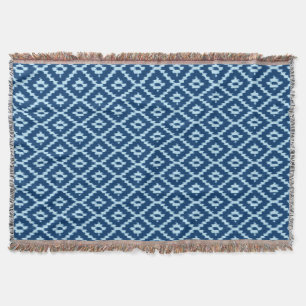 Couverture Motif Ikat - Indigo et bleu glace pâle