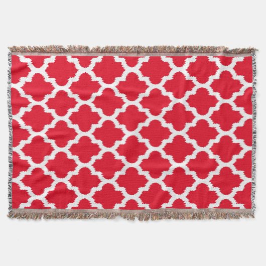 Couverture Motif Ikat Quatrefoil rouge et blanc (Devant)
