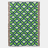Couverture Motif Ikat - Vert, Indigo Bleu et Blanc (devant Vertical)