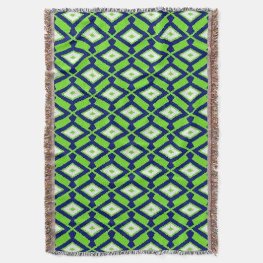 Couverture Motif Ikat - Vert, Indigo Bleu et Blanc (devant Vertical)