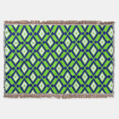 Couverture Motif Ikat - Vert, Indigo Bleu et Blanc (Devant)
