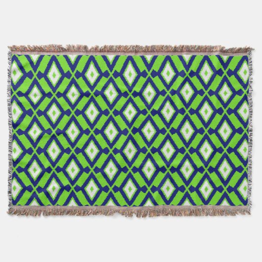 Couverture Motif Ikat - Vert, Indigo Bleu et Blanc (Devant)
