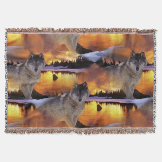 Couverture Motif Loup au coucher du soleil (Devant)