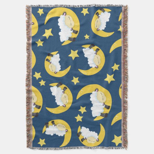 Couverture Motif mouton, Mouton couché, Lune, Étoiles (devant Vertical)