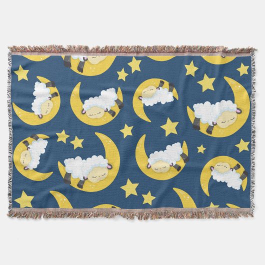 Couverture Motif mouton, Mouton couché, Lune, Étoiles (Devant)