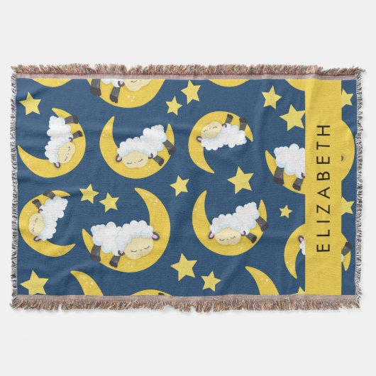 Couverture Motif mouton, Mouton dormant, Lune, Votre Nom (Devant)