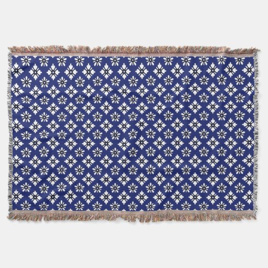 Couverture Motif Oriental Indigo White Katazome Fleurs (Devant)