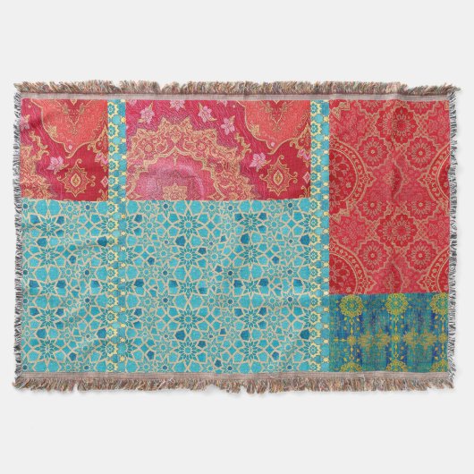 Couverture MOTIF ORIENTAL Rouge Turquoise - Lance Blanche (Devant)