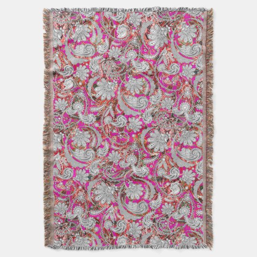 Couverture Motif paisley blanc rose (devant Vertical)