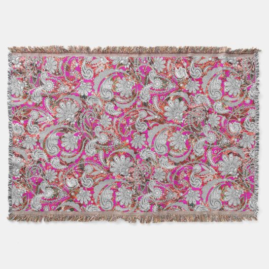 Couverture Motif paisley blanc rose (Devant)