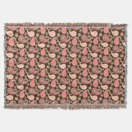 Couverture Motif Paisley, corail et chocolat (Devant)