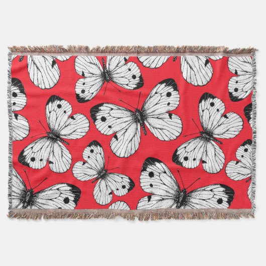 Couverture Motif papillon de chou sur rouge (Devant)