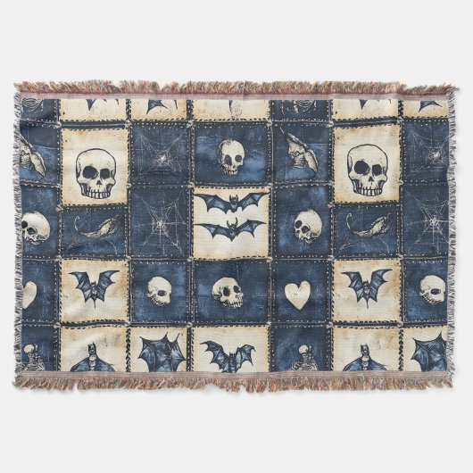 Couverture Motif patchwork en jean Halloween gothique (Devant)