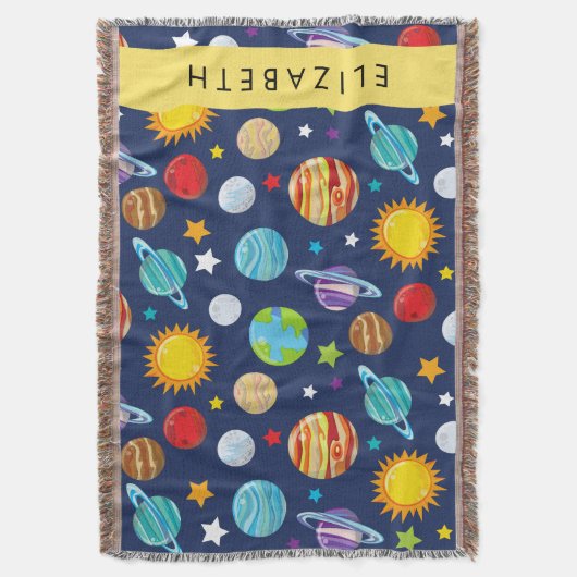 Couverture Motif, Planètes, Étoiles, Cosmos, Votre Nom (devant Vertical)