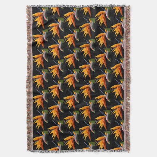 Couverture Motif Plante Orange Bird of Paradise sur Noir (devant Vertical)