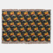 Couverture Motif Plante Orange Bird of Paradise sur Noir (Devant)