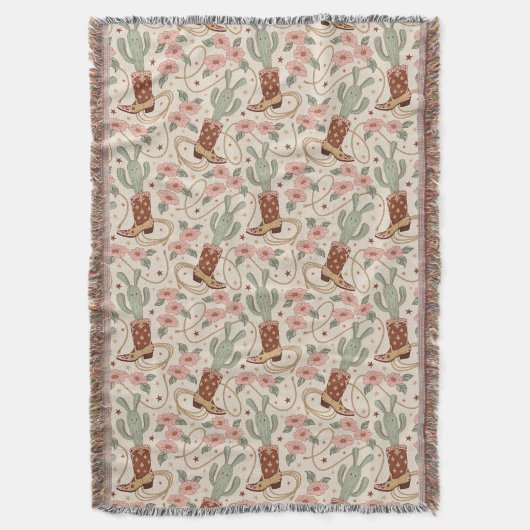 Couverture Motif rétro boho western désertique cactus et flor (devant Vertical)