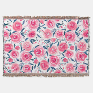 Couverture Motif Rose d'aquarelle rose