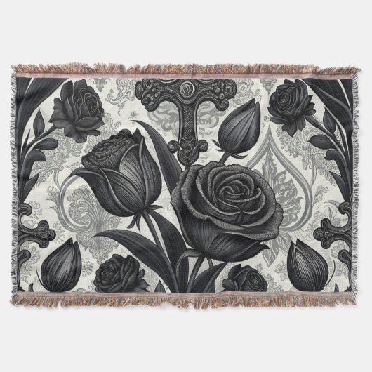 Couverture Motif Rose Gothique Foncé (2) (Devant)