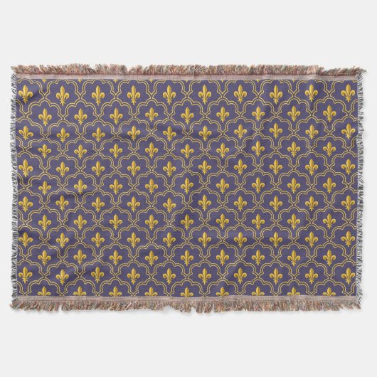 Couverture Motif Royal Fleur-de-Lis Violet et Or (Devant)