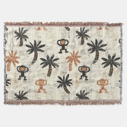 Couverture Motif Safari Jungle Singe Bohème (Devant)
