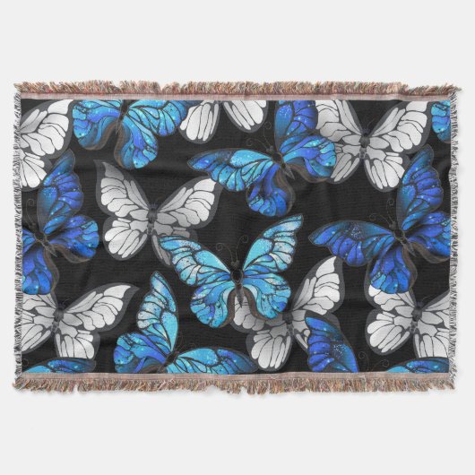 Couverture Motif sans couleur foncée avec papillons bleus Mor (Devant)